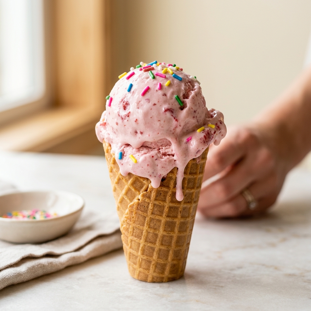 Delicious Melting Waffle Cone Ice Cream